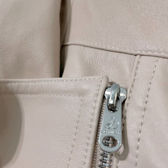 Sam Edelman Leather Bomber Jacket Neutral Blush Pink Size Small Lamb Leather - Picture 8 of 11